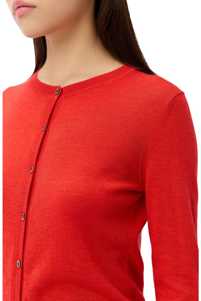 Cashmere-Silk Crew Neck Cardigan, Alternate, color, red