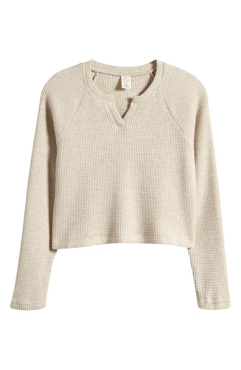 Kids' Waffle Knit Split Neck Top (Big Kid)