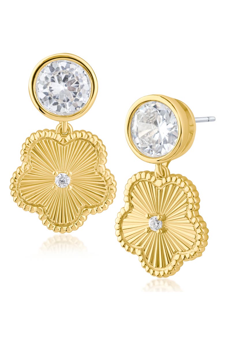 CZ by Kenneth Jay Lane Striated Clover Drop Earrings, Main, color, 