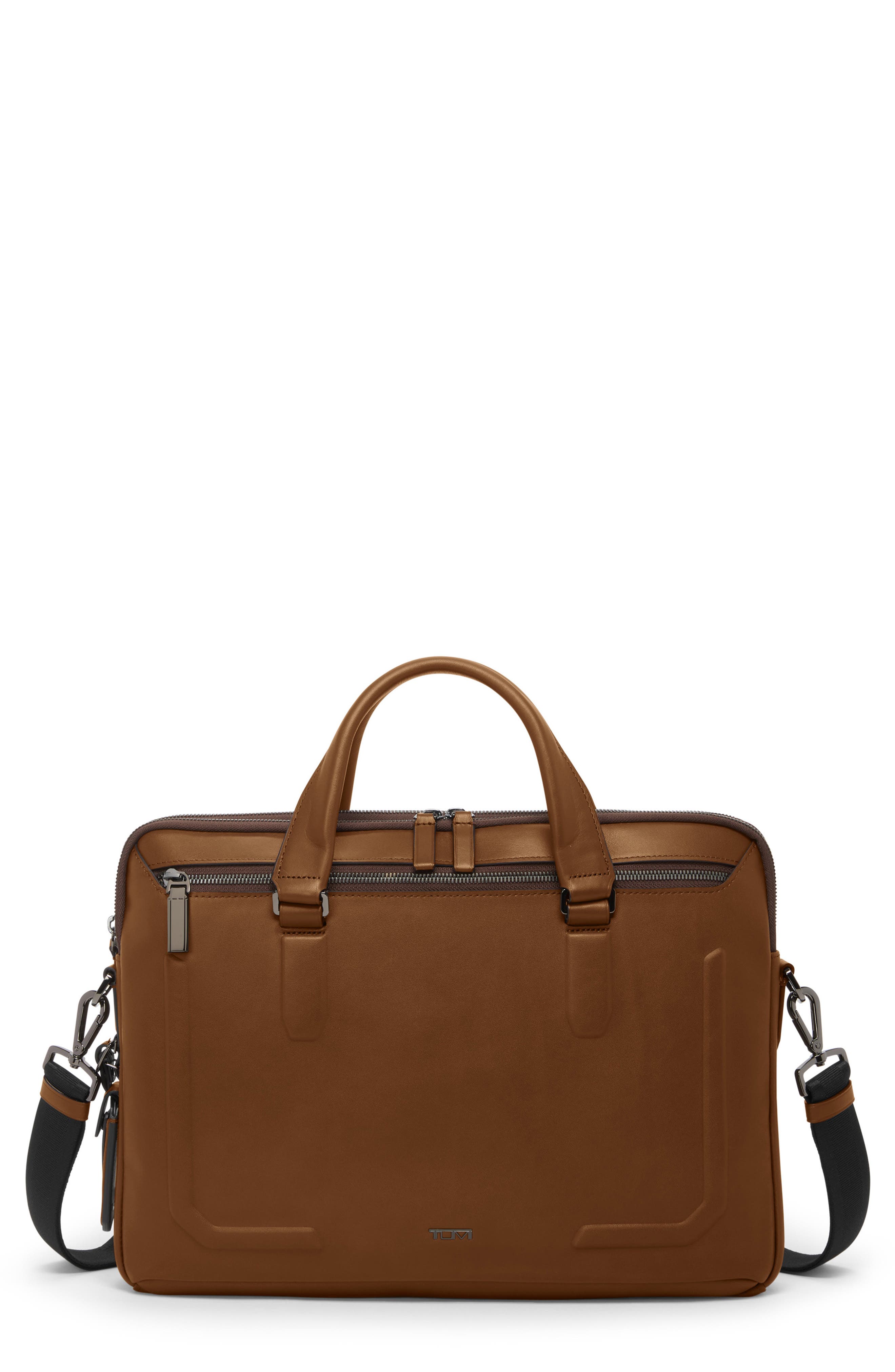 Sycamore Slim Leather Briefcase, Main, color, COGNAC BOMBE