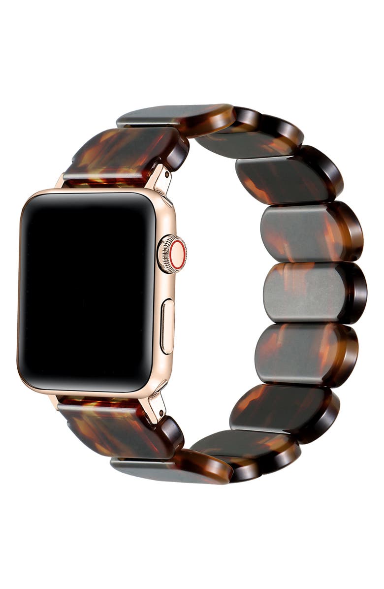 The Posh Tech Reese Resin Elastic Apple Watch<sup>®</sup> Watchband, Alternate, color, Chocolate Tortoise
