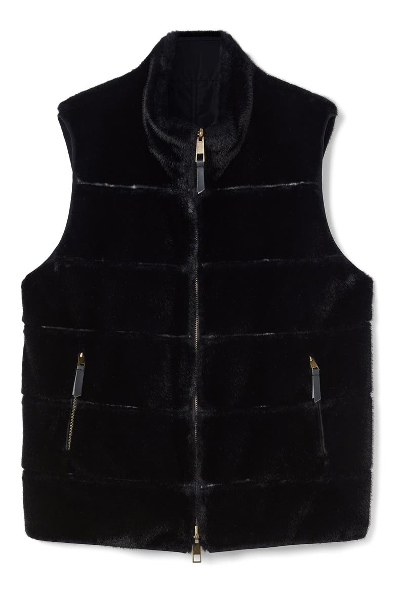 Disegno Reversible Faux Fur Vest, Alternate, color, BLACK