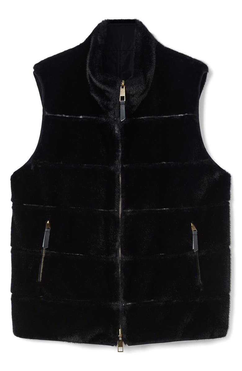 Marina Rinaldi Disegno Reversible Faux Fur Vest, Alternate, color, Black