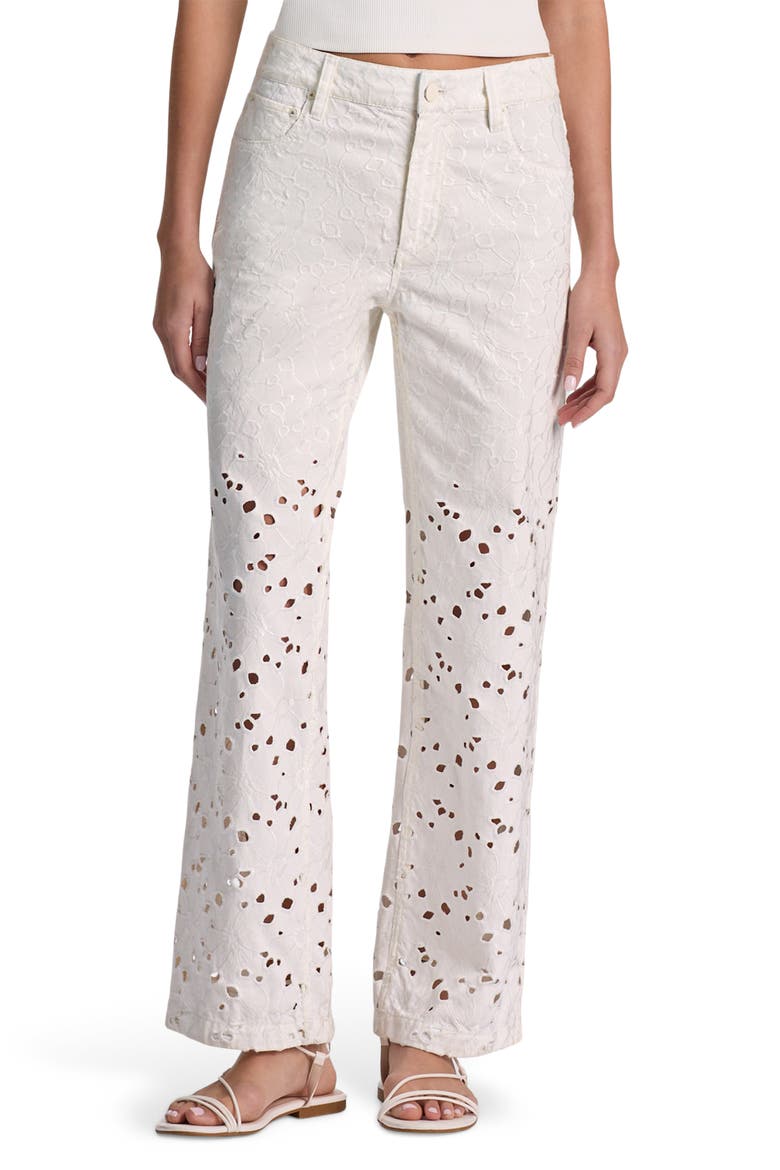 Chic High Waist Embroidered Eyelet Jeans, Main, color, OFF WHITE