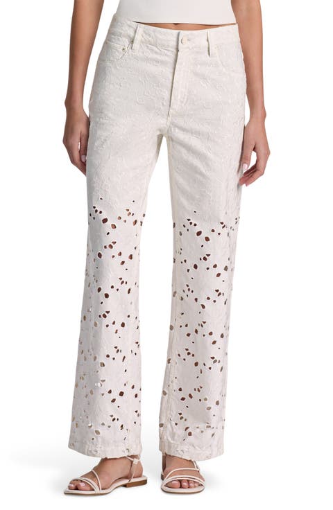 Chic High Waist Embroidered Eyelet Jeans