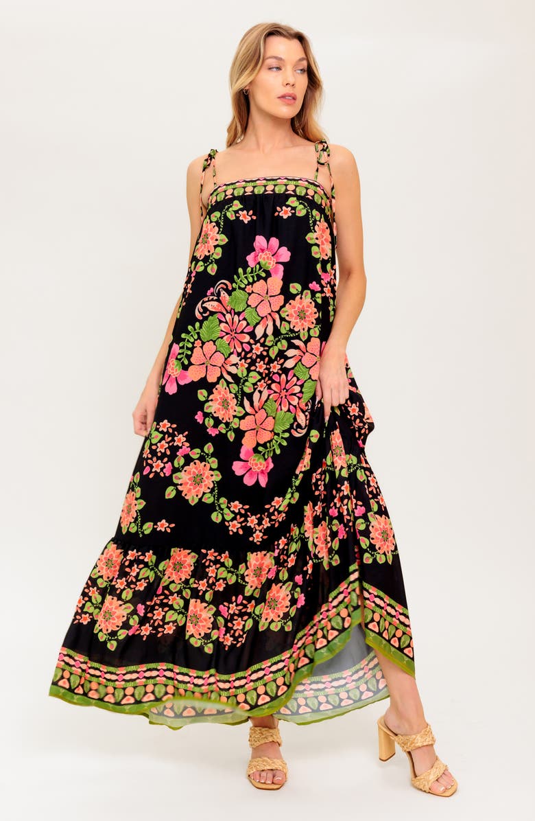 FLYING TOMATO Tie Strap Maxi Dress, Alternate, color, Black