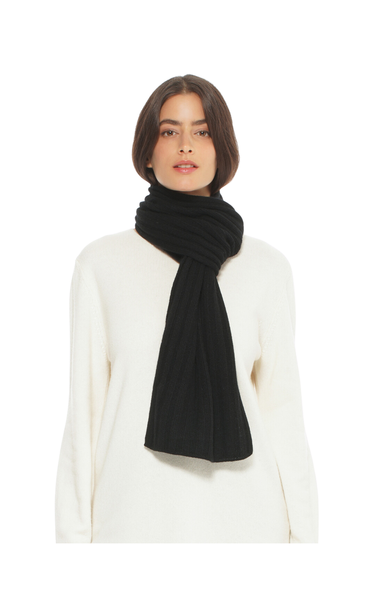 Monticelli Cashmere Pure Cashmere Plush-Ribbed Scarf, Main, color, Black