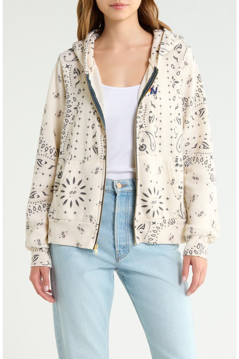 Bandana Front Zip Hoodie, Main, color, VINTAGE WHITE