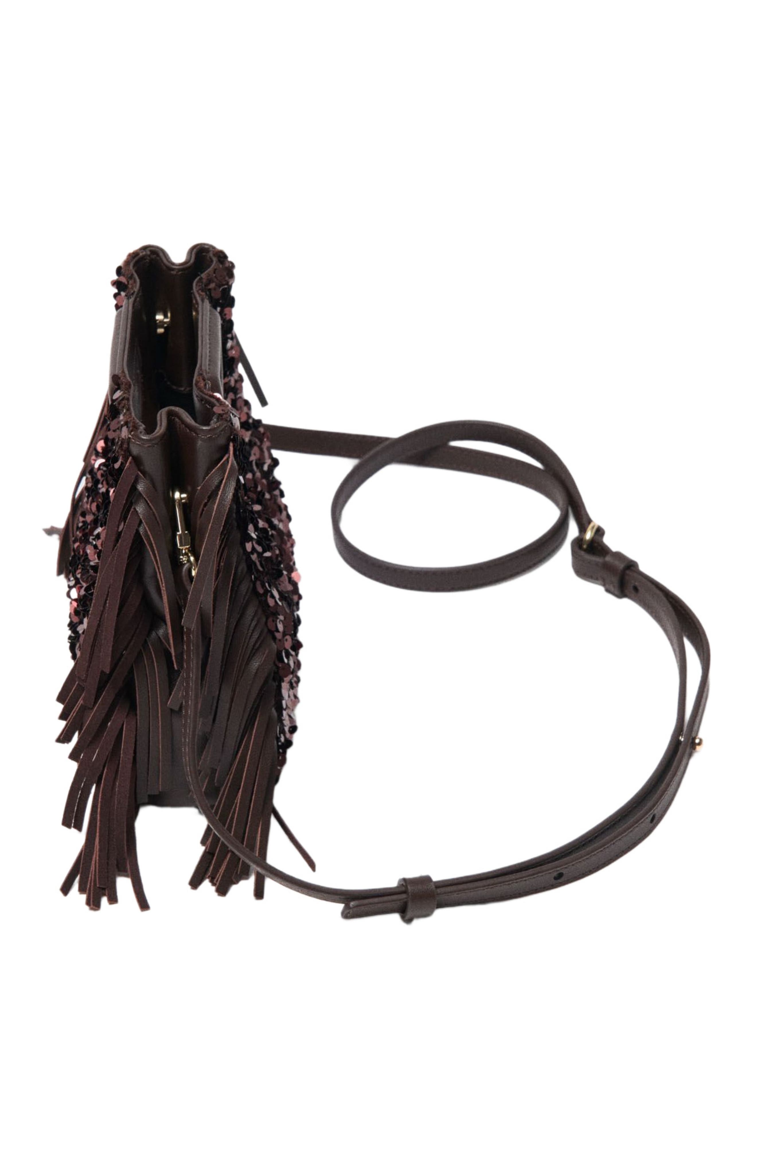 maje Sequin M mini bag, Alternate, color, Brown