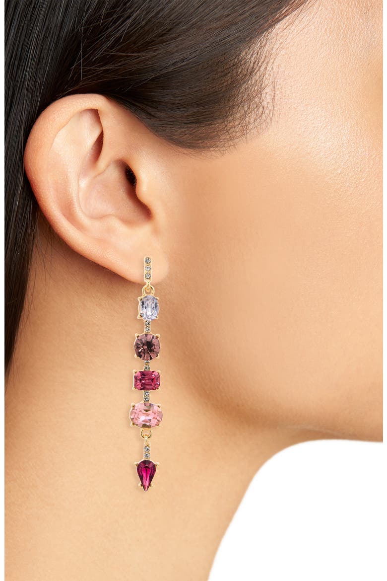 Crystal Linear Drop Earrings, Alternate, color, PURPLE/ MULTI