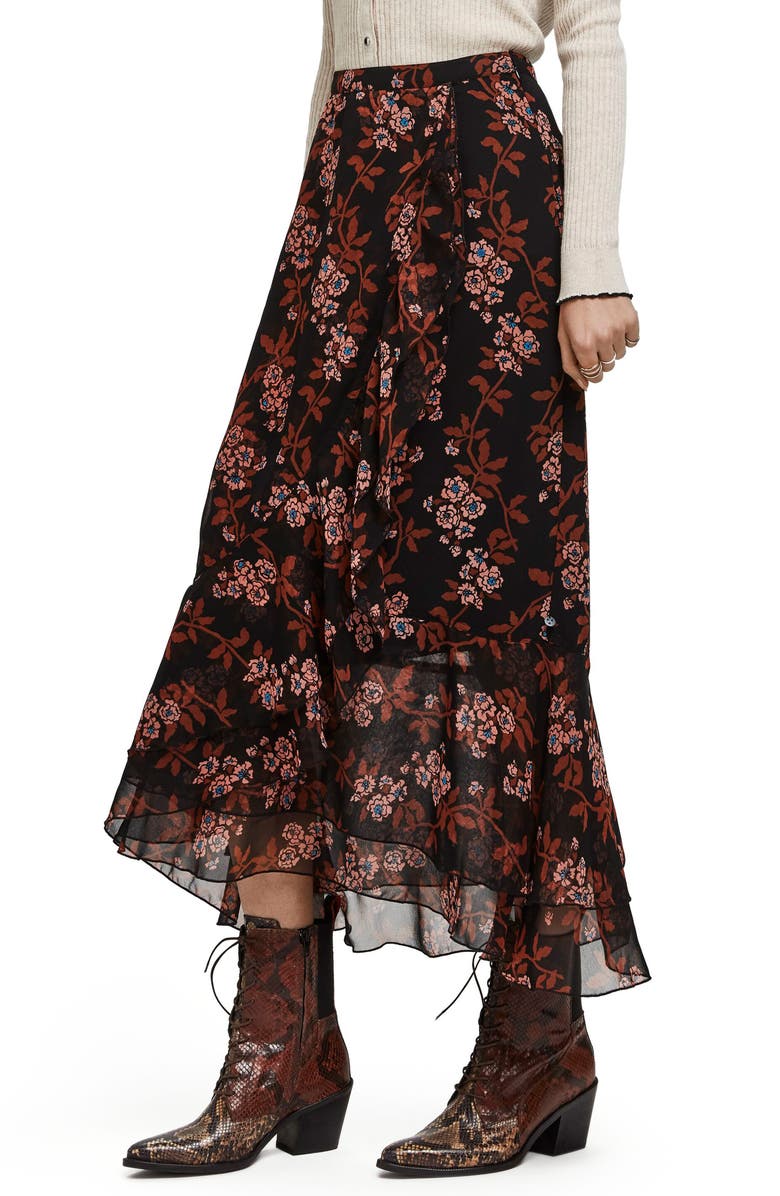 Scotch & Soda Printed Ruffle Maxi Skirt, Main, color, 