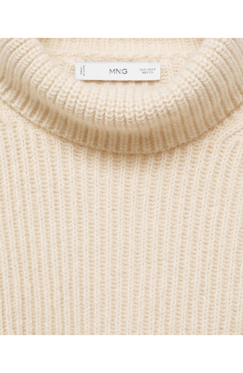 MANGO Tappeito Turtleneck Cotton & Wool Rib Sweater, Alternate, color, Ecru