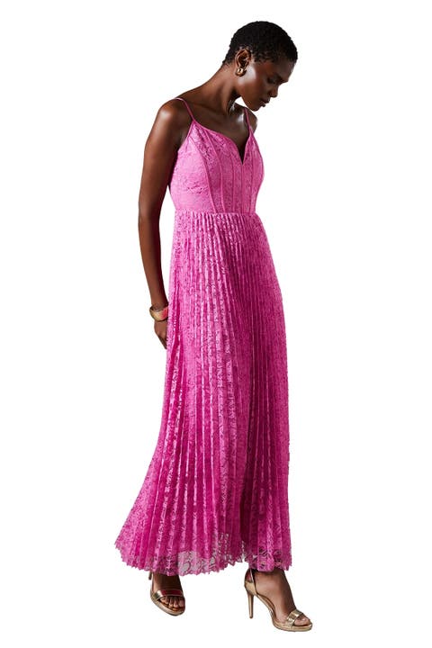 Lace Pleated Maxi Dress