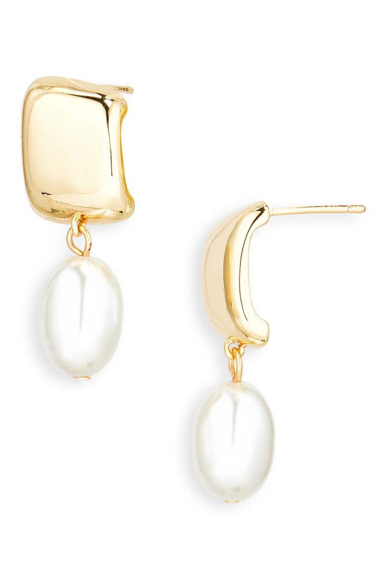 Faux Pearl Drop Earrings, Main, color, WHITE- GOLD