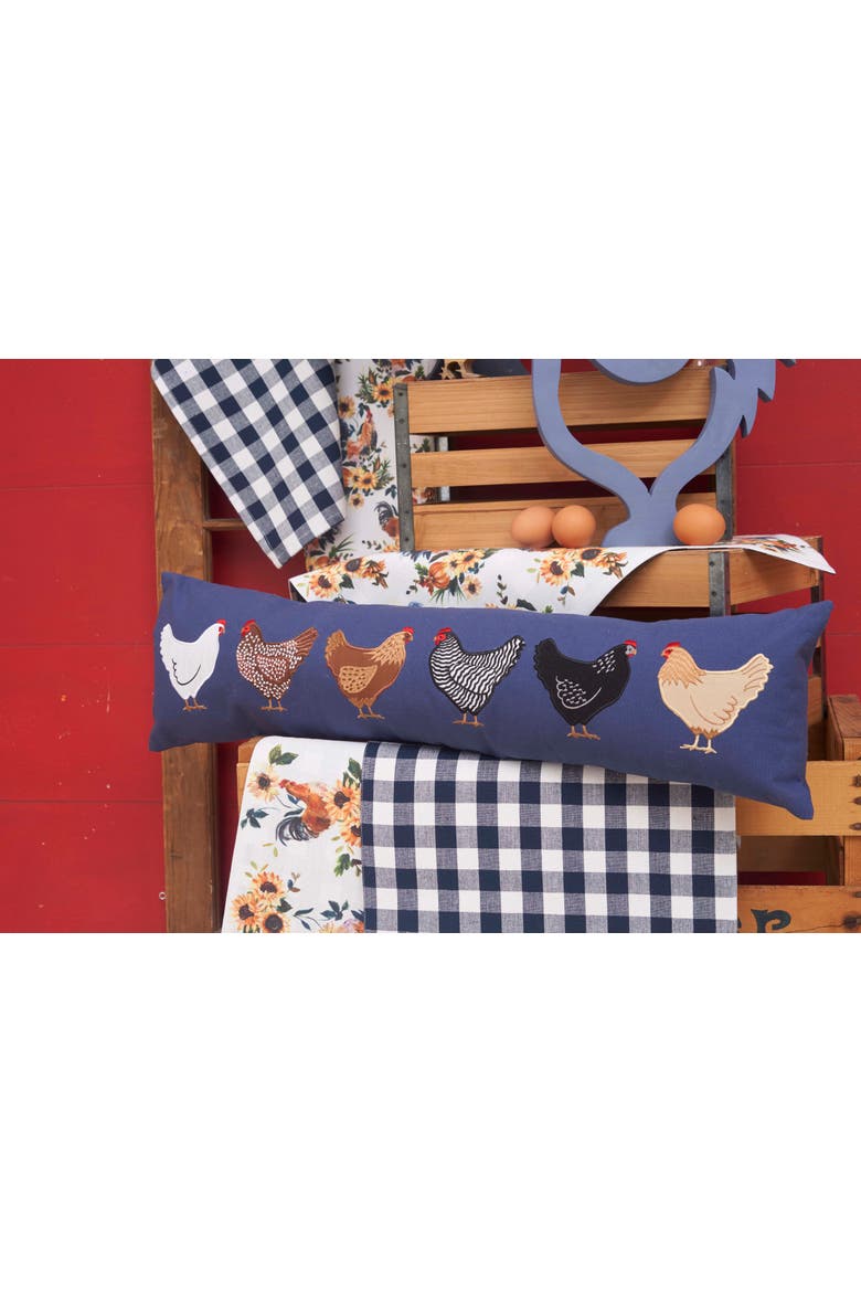 Chicken Hens Embroidered 100% Cotton Accent Pillow 8" x 30", Alternate, color, Blue