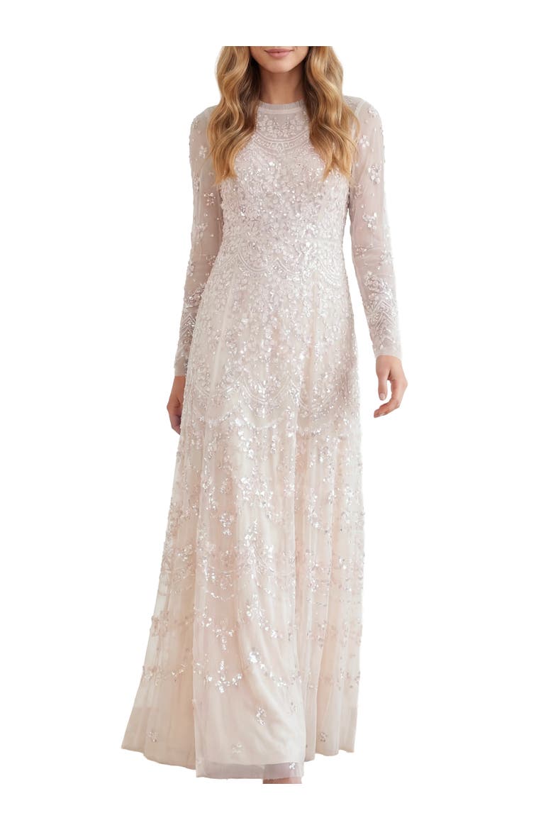Freya Long Sleeve Sequin Maxi Gown, Main, color, Cream/Dusk Pink