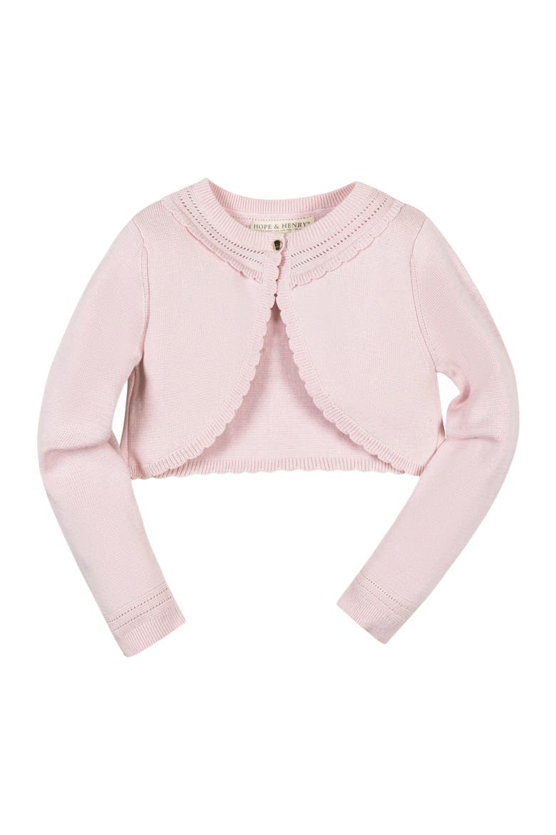 Baby Girls' Organic Cropped Special Cardigan, Infant, Main, color, Pale Pink Scallop