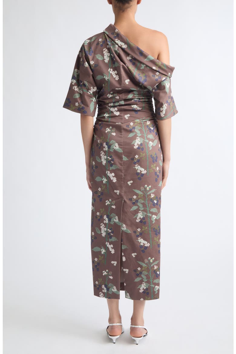 Bowery One-Shoulder Stretch Cotton Midi Dress, Alternate, color, BLACKBERRY BRANCHES