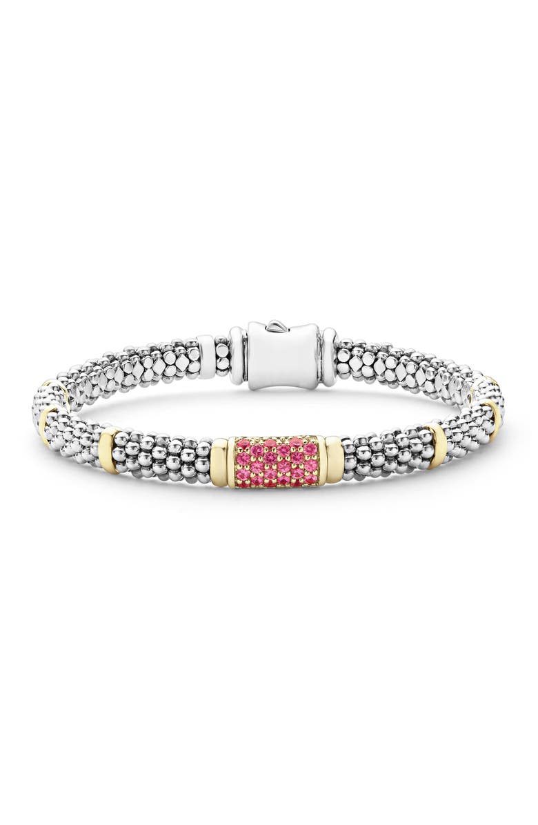 LAGOS Pink Sapphire Caviar Bead Bracelet, Main, color, Silver Gold Pink Sapphire