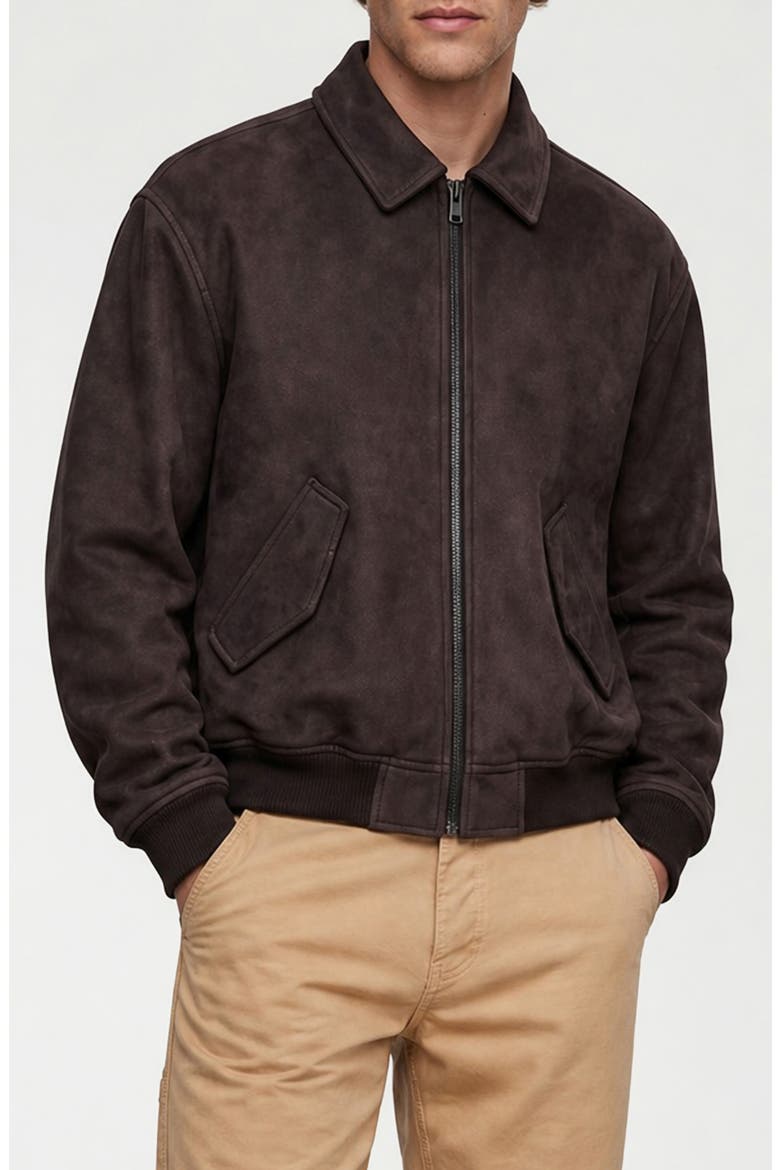 Remy Faux Suede Bomber Jacket, Main, color, BROWN