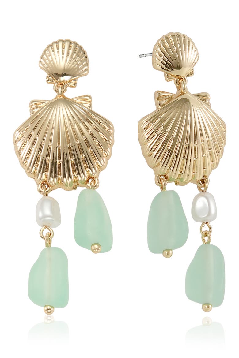 Seaside Shell & Faux Pearl Drop Earrings, Main, color, LIGHT GREEN