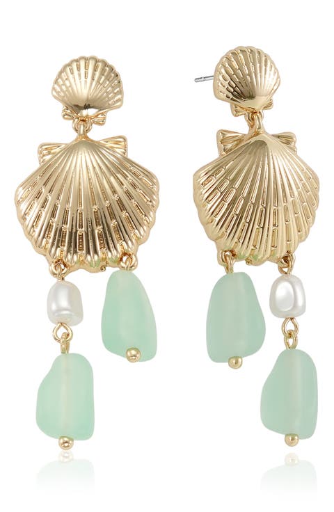 Seaside Shell & Faux Pearl Drop Earrings