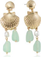 Ettika Seaside Shell & Faux Pearl Drop Earrings