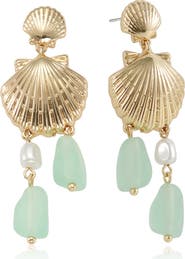 Ettika Seaside Shell & Faux Pearl Drop Earrings