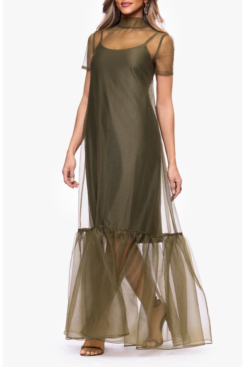 Organza Overlay Gown, Alternate, color, OLIVE