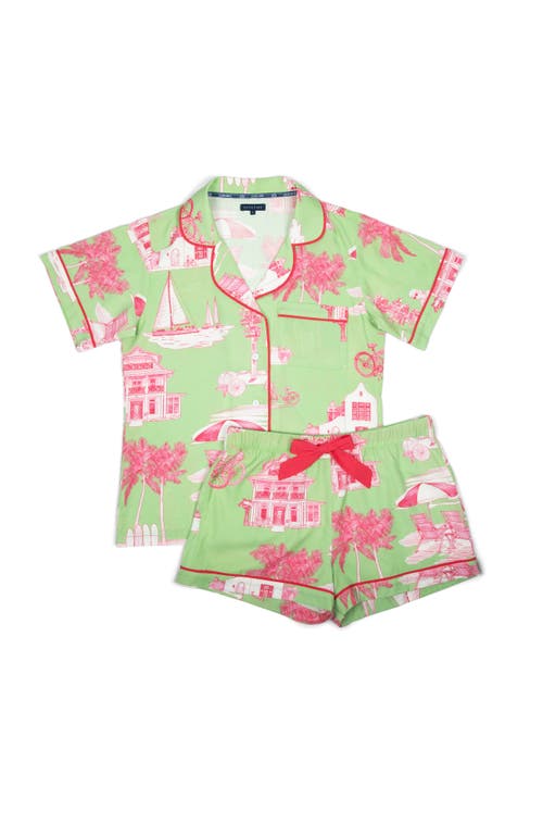 Katie Kime Florida Toile Pajama Short Set In Green Pink In Green
