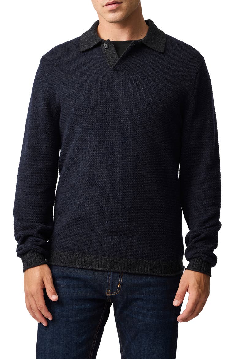 Marlin Cotton & Wool Blend Johnny Collar Sweater, Main, color, INDIGO