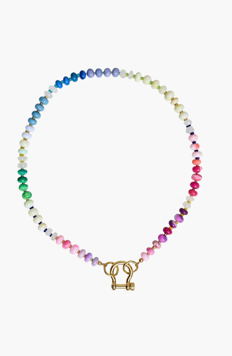 SHOP SPICY DAN Winnie Gender Inclusive Rainbow Opal and Moonstone Necklace, Main, color, Rainbow