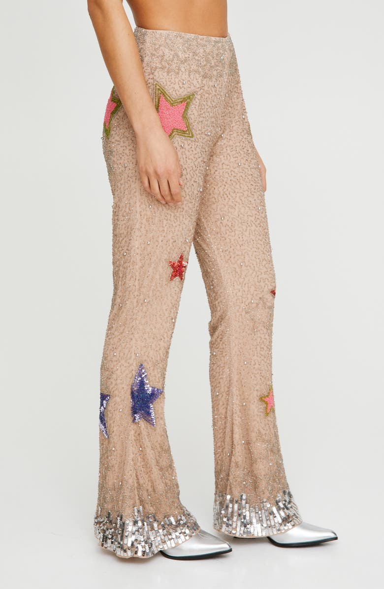 NASTY GAL Star Bead Embellished Flare Pants, Alternate, color, 