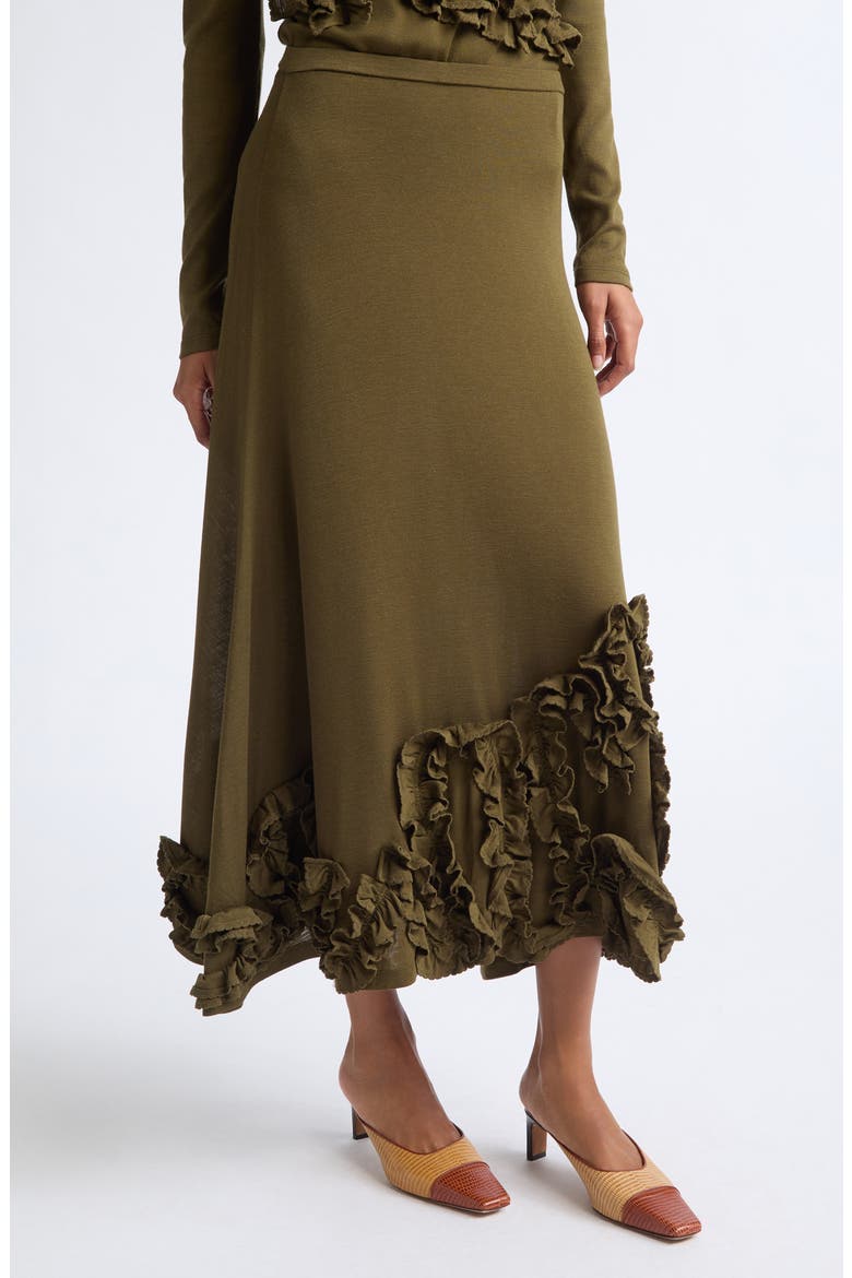 Heloise Ruffle Wool Midi Skirt, Alternate, color, LODEN