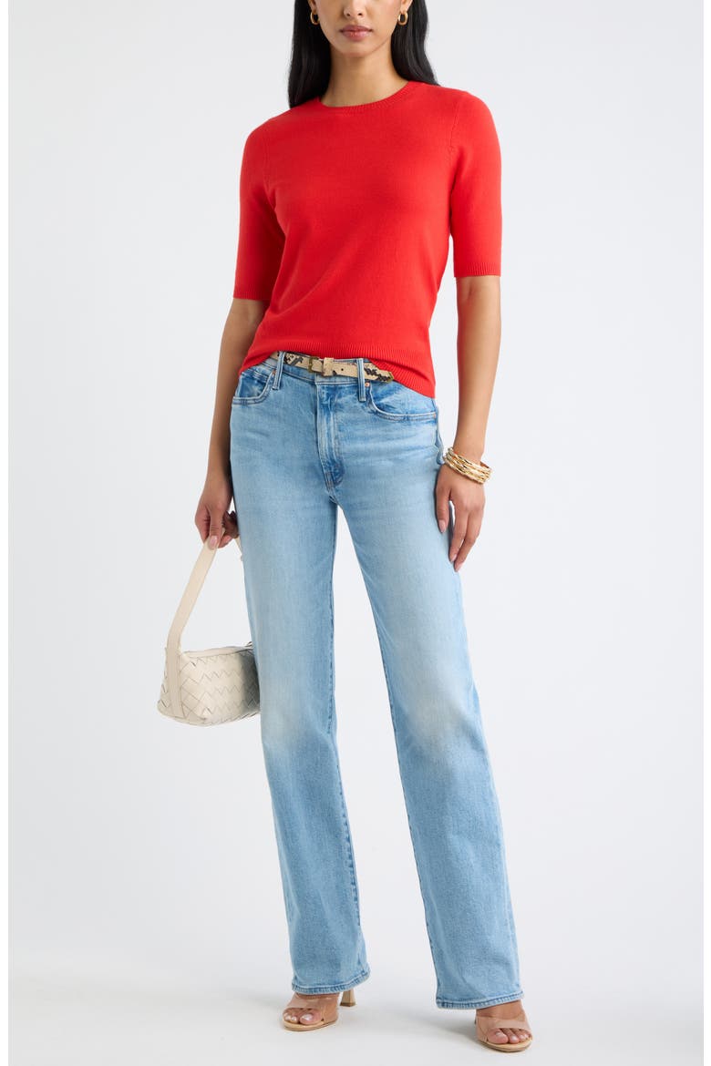 Elbow Sleeve Crewneck Sweater, Alternate, color, RED RUSH