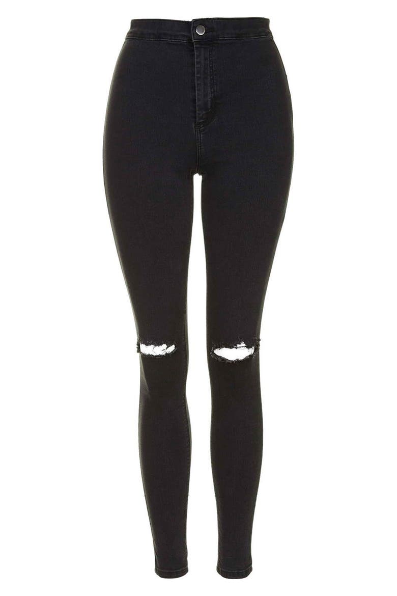'Joni' Destroyed Moto Jeans, Alternate, color, BLACK