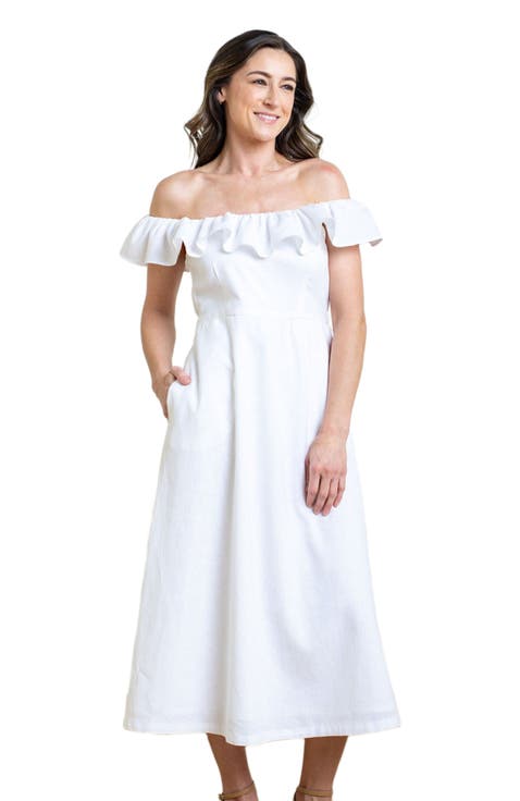 Women's Linen Ruffle Collar Dress