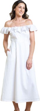 Hope & Henry Women's Linen Ruffle Collar Dress