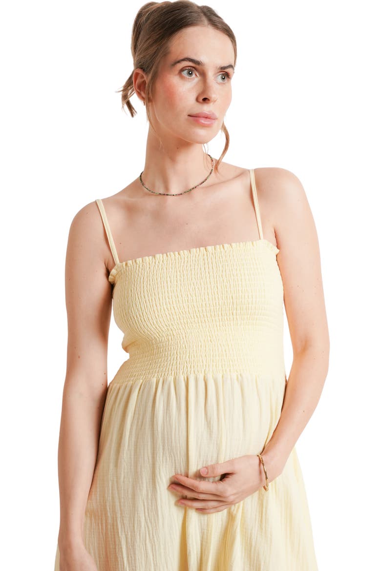 The Easy Smocked Maternity Midi Dress, Alternate, color, Butter Yellow