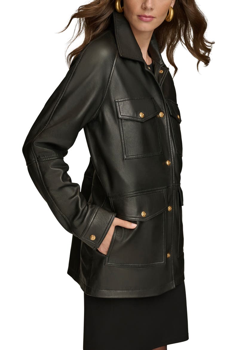 Leather Field Jacket, Alternate, color, BLACK