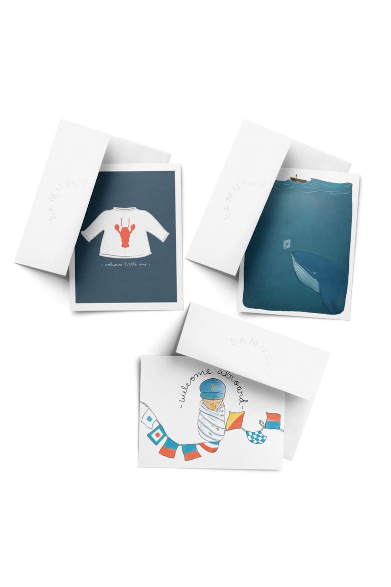 Baby Greeting Card Pack (3ct) "Love Note, Welcome Aboard, Lobster Sweater", Main, color, Multi-Pack
