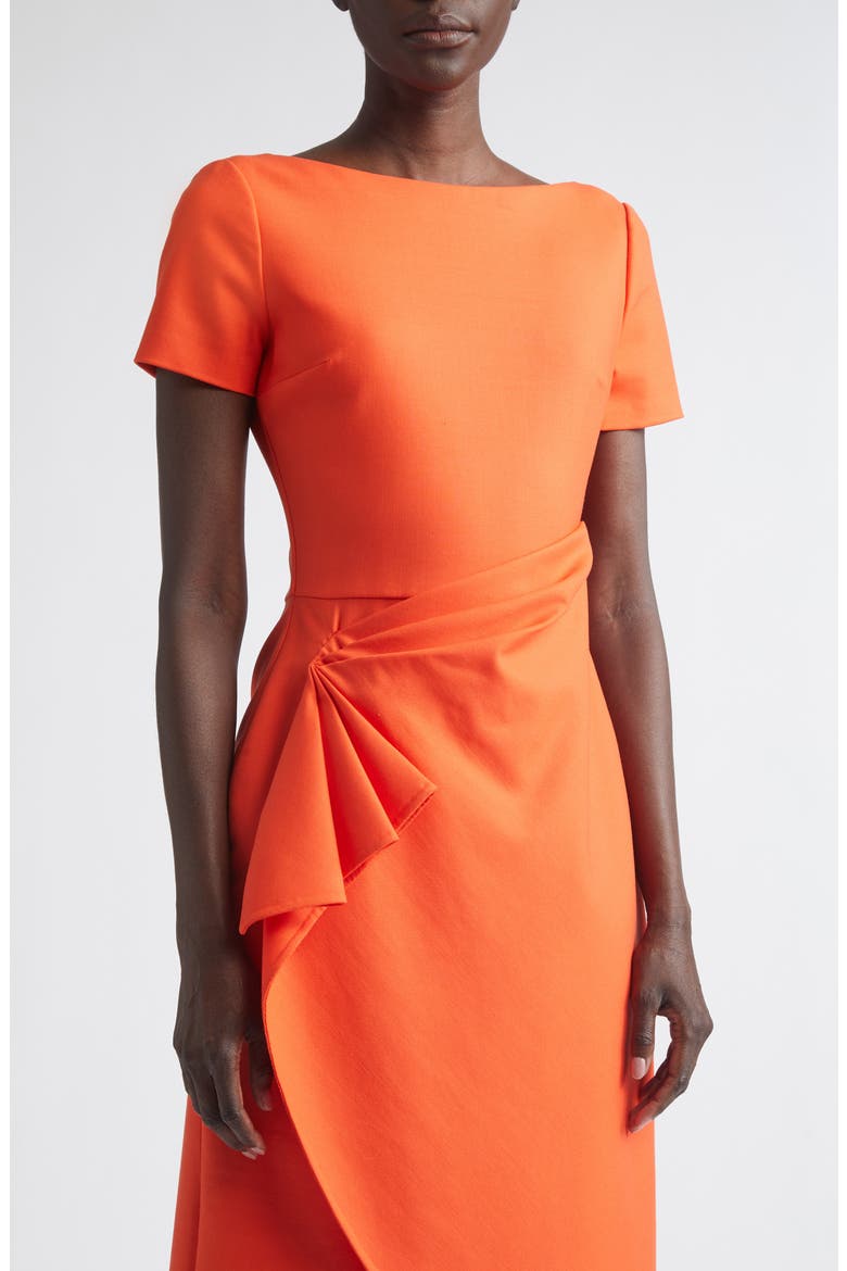 Short Sleeve Draped Waist Stretch Virgin Wool Blend Day Dress, Alternate, color, PAPRIKA