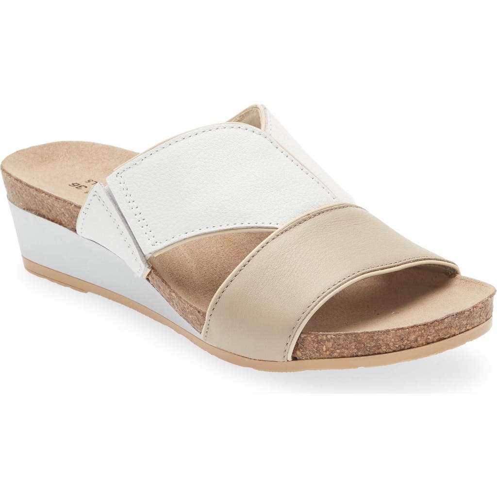 Naot Tiara Wedge Sandal In Soft Beige/soft White Leather