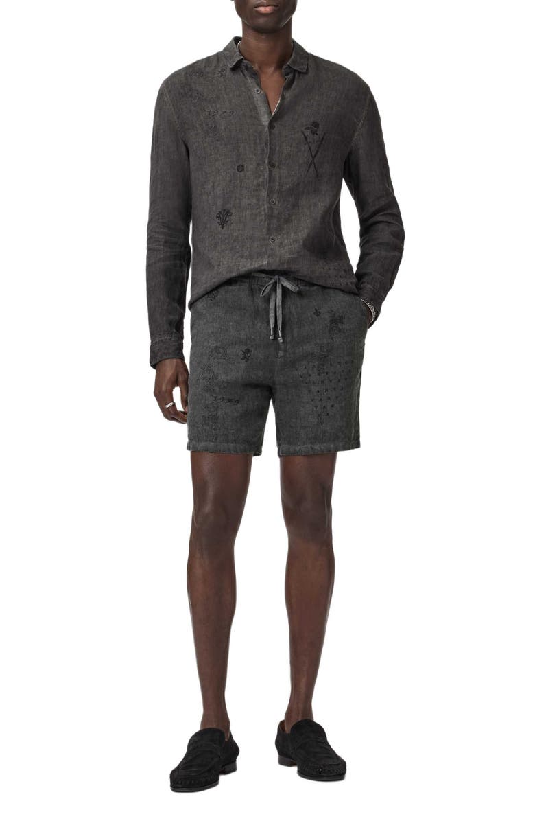 John Varvatos Daryl Linen Drawstring Shorts, Alternate, color, Charcoal
