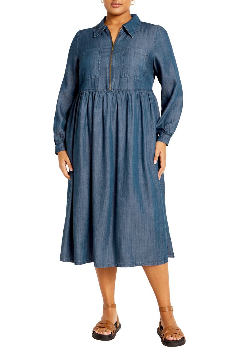 Brayden Long Sleeve Denim Dress, Main, color, DARK WASH