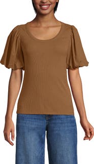 Lands' End Drapey Rib Puff Sleeve Scoop Neck Top