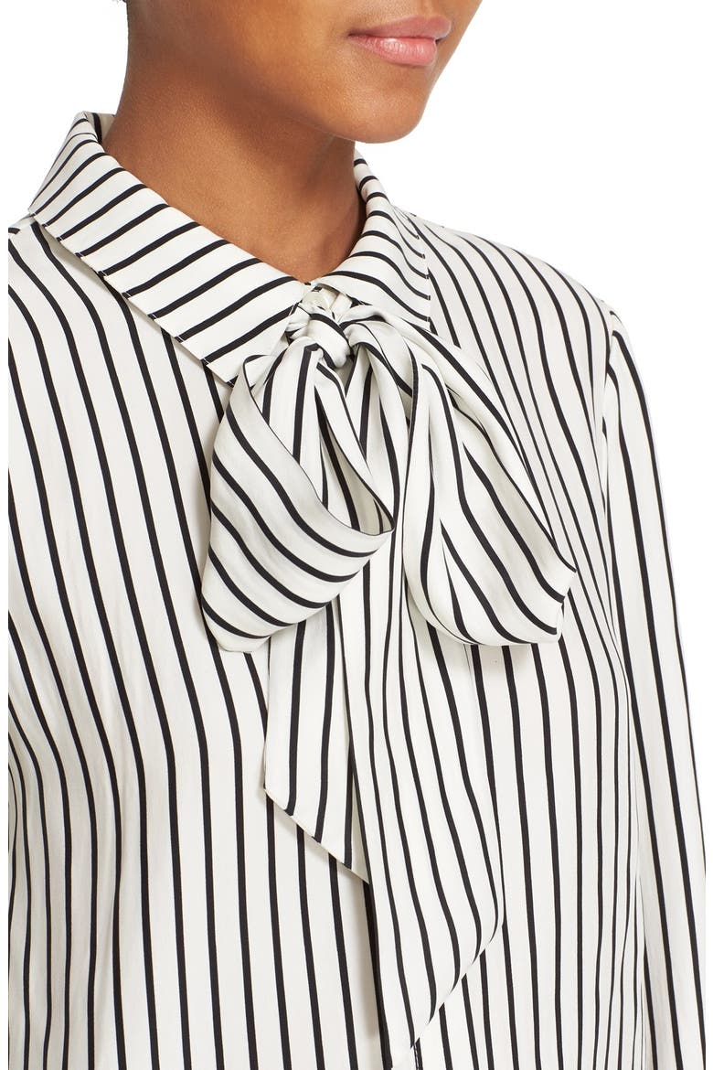 Tie Neck Stripe Silk Blouse (Nordstrom Exclusive), Alternate, color, BLANC/ NOIR CLASSIC STRIPE