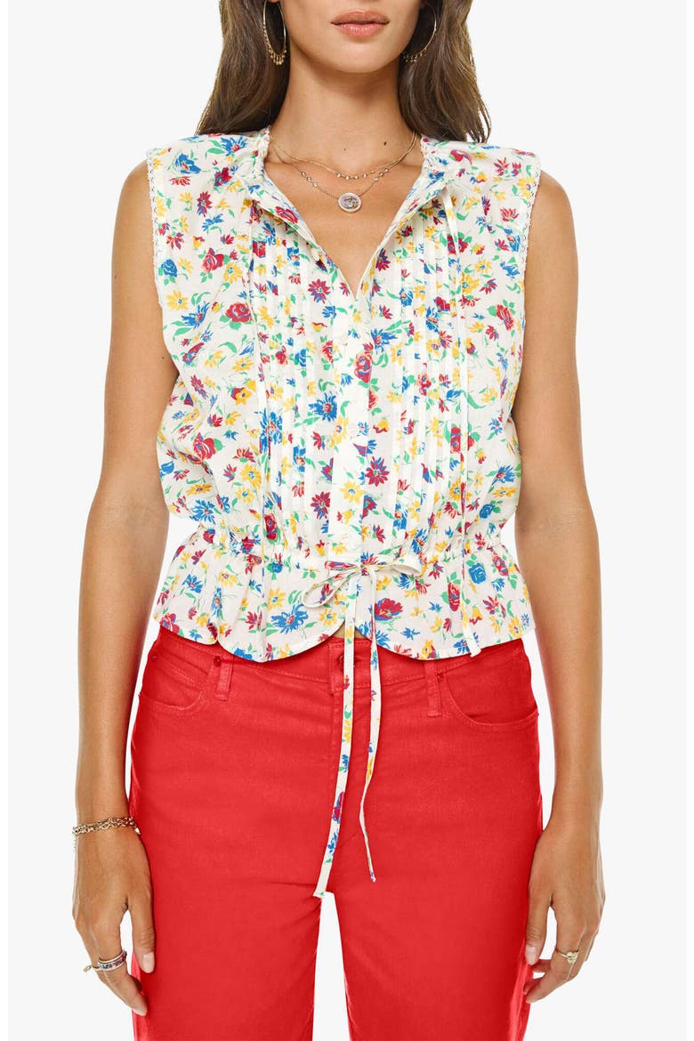 The Love Letter Floral Sleeveless Cotton Drawstring Waist Shirt, Main, color, ROSE BOWL
