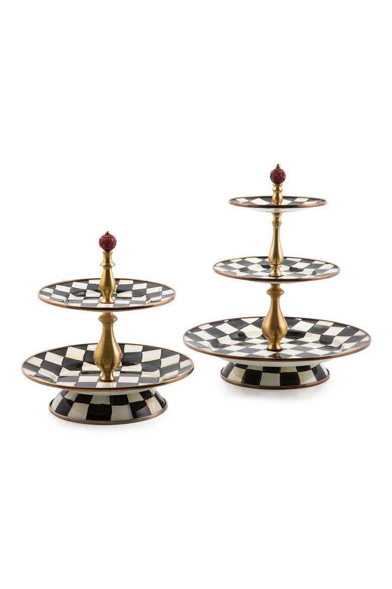 Courtly Check Three Tier Sweet Stand, Alternate, color, BLACK/ WHITE