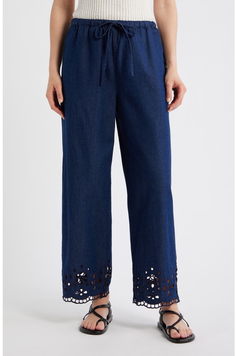 Eyelet Denim Pull-On Pants, Main, color, MARFIELD WASH